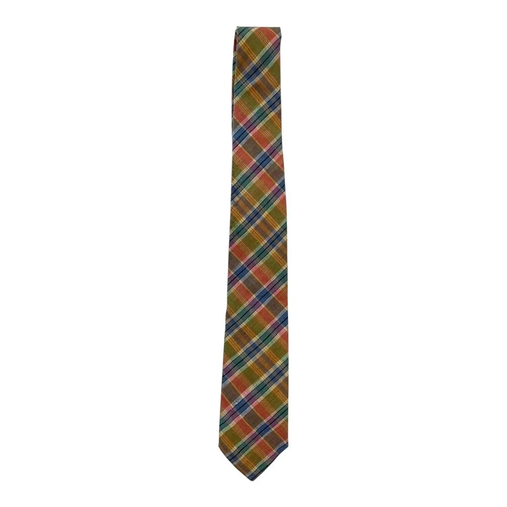 Rooster Ruffler Collection Men's Classic Hand Woven Neck Tie Multi Plaid Cotton